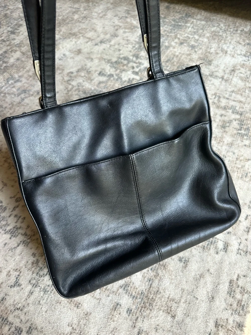 Laura Scott Vintage Black Genuine Leather Shoulder Bag Tote